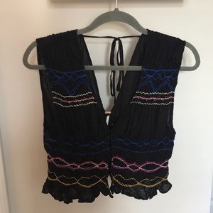 Free People Embroidered Smocked Tank